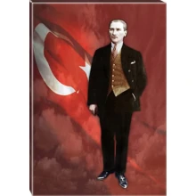 Atatürk Tablosu Kanvas - Ayakta Boydan Bayraklı Tasarım ATATRAP81D
