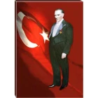 Atatürk Tablosu Kanvas - Ayakta Boydan Bayraklı Tasarım ATATRAP82D