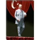 Atatürk Tablosu Kanvas - Ayakta Boydan Elinde Şapkalı Bayraklı Tasarım ATATRAP84D