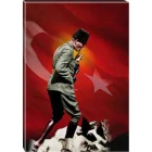 Atatürk Tablosu Kanvas - Kocatepe Sırtlarında Gezinirken Düşünen Bayraklı Tasarım Ayakta Boydan ATATRAP85D