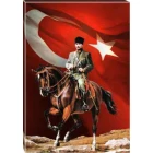Atatürk Tablosu Kanvas - At Üstünde Bayraklı Tasarım ATATRAP86D