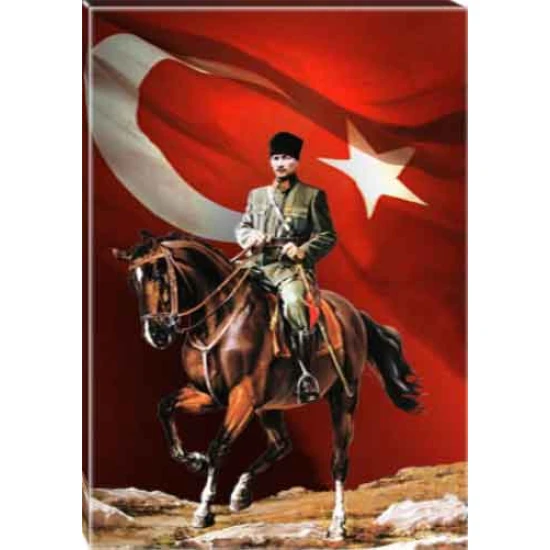 Atatürk Tablosu Kanvas - At Üstünde Bayraklı Tasarım ATATRAP86D Atatürk Tablosu Kanvas - At Üstünde Bayraklı Tasarım ATATRAP86D