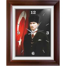 Atatürk Duvar Saati Dikdörtgen 37x46 cm - Kalpaklı Bayraklı ATADSDAP33D