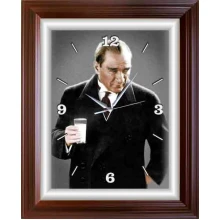 Atatürk Duvar Saati Dikdörtgen 37x46 cm - Rakı Diye İftira Atılan Ayran İçen ATADSDAP43D