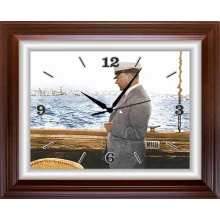 Atatürk Duvar Saati Dikdörtgen 46x37 cm - Denizde Yatta Kaptan ATADSDAP65Y