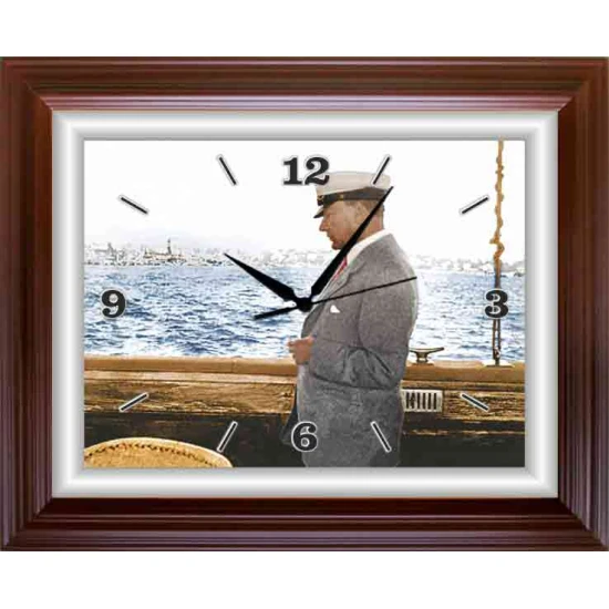 Atatürk Duvar Saati Dikdörtgen 46x37 cm - Denizde Yatta Kaptan ATADSDAP65Y Atatürk Duvar Saati Dikdörtgen 46x37 cm - Denizde Yatta Kaptan ATADSDAP65Y