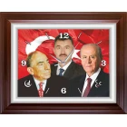 Devlet Bahçeli, Alparslan Türkeş ve Sen Yan Yana Montajlı Kişiye Özel Resimli Duvar Saati Dikdörtgen 46x37cm MHPDSD08BTM