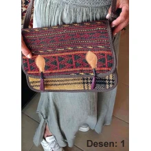 Kadın Omuz Çantası - Askılı ve Kök Boya El Dokuması Kilim Desenli ELSCN02BN