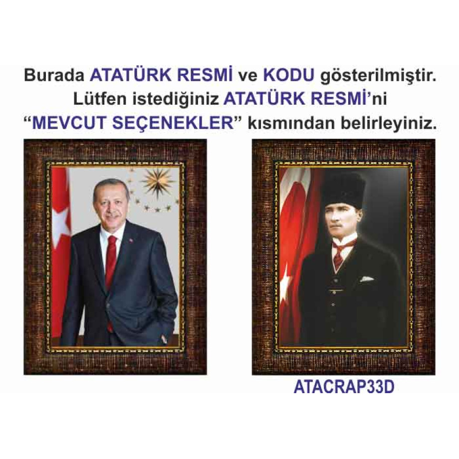  Atatürk Tablosu Çerçeveli - Erdoğan ve Atatürk - Makam Odası İkili Set AKPCR25R2D