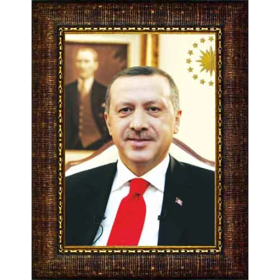 Recep Tayyip Erdoğan Tablosu Çerçeveli - Atatürk Detaylı Dikey Model AKPCR01TED