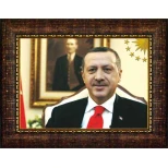 Recep Tayyip Erdoğan Tablosu Çerçeveli - Atatürk Detaylı Yatay Model AKPCR01TEY