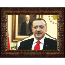 Recep Tayyip Erdoğan Tablosu Çerçeveli - Atatürk Detaylı Yatay Model AKPCR01TEY