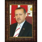 Recep Tayyip Erdoğan Tablosu Çerçeveli - Üç Bayraklı Dikey Model AKPCR02TED