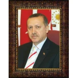 Recep Tayyip Erdoğan Tablosu Çerçeveli - Üç Bayraklı Dikey Model AKPCR02TED