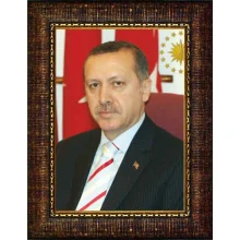 Recep Tayyip Erdoğan Tablosu Çerçeveli - Üç Bayraklı Dikey Model AKPCR02TED