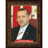 Recep Tayyip Erdoğan Tablosu Çerçeveli - Üç Bayraklı Dikey Model AKPCR02TED