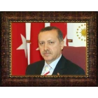 Recep Tayyip Erdoğan Tablosu Çerçeveli - Üç Bayraklı Yatay Model AKPCR02TEY