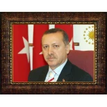 Recep Tayyip Erdoğan Tablosu Çerçeveli - Üç Bayraklı Yatay Model AKPCR02TEY