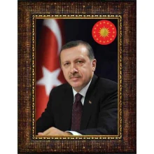 Recep Tayyip Erdoğan Tablosu Çerçeveli - Yakın Çekim Dikey Model AKPCR04TED