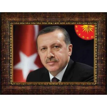 Recep Tayyip Erdoğan Tablosu Çerçeveli - Yakın Çekim Yatay Model AKPCR04TEY
