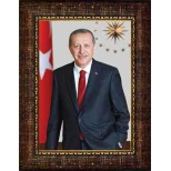 Recep Tayyip Erdoğan Tablosu Çerçeveli - Tek Bayraklı Dikey Model AKPCR05TED