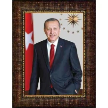 Recep Tayyip Erdoğan Tablosu Çerçeveli - Tek Bayraklı Dikey Model AKPCR05TED