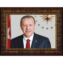 Recep Tayyip Erdoğan Tablosu Çerçeveli - Tek Bayraklı Yatay Model AKPCR05TEY