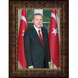 Recep Tayyip Erdoğan Tablosu Çerçeveli - Çift Bayraklı Dikey Model AKPCR06TED