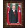 Recep Tayyip Erdoğan Tablosu Çerçeveli - Çift Bayraklı Dikey Model AKPCR06TED
