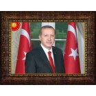 Recep Tayyip Erdoğan Tablosu Çerçeveli - Çift Bayraklı Yatay Model AKPCR06TEY