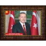 Recep Tayyip Erdoğan Tablosu Çerçeveli - Çift Bayraklı Yatay Model AKPCR06TEY