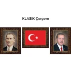 Recep Tayyip Erdoğan Tablosu Çerçeveli - Atatürk ve Türk Bayrağı Üçlü Set AKPCR37R3DY