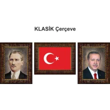 Recep Tayyip Erdoğan Tablosu Çerçeveli - Atatürk ve Türk Bayrağı Üçlü Set AKPCR37R3DY