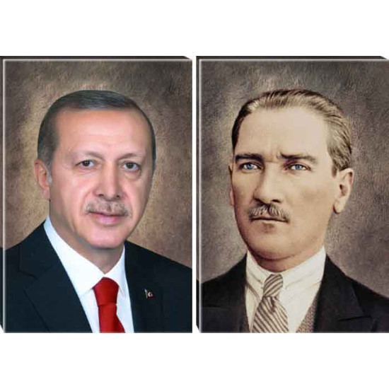 Akp Tablo Cumhurbaşkanı Erdoğan ve Atatürk Tablosu Kanvas İkili Set Akptr27r2d