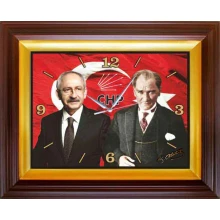 Kemal Kılıçdaroğlu ve Atatürk Resimli Dikdörtgen Duvar Saati CHPDSD02KAY