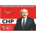 Kemal Kılıçdaroğlu Resimli Saatli Kanvas Tablo - Türkiye Rahat Bir Nefes Alacak Yazılı CHPDST01KKY