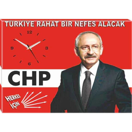 Kemal Kılıçdaroğlu Resimli Saatli Kanvas Tablo - Türkiye Rahat Bir Nefes Alacak Yazılı CHPDST01KKY
