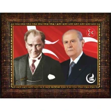 Devlet Bahçeli ve Atatürk Yan Yana Tablosu Çerçeveli MHPCR02BAY