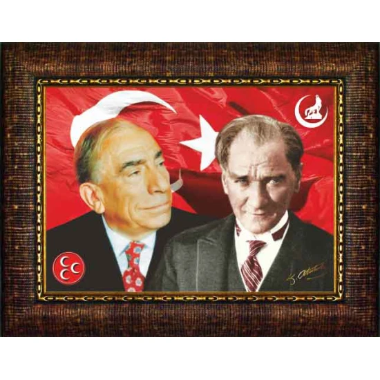 Alparslan Türkeş ve Atatürk Yan Yana Tablosu Çerçeveli MHPCR05TAY
