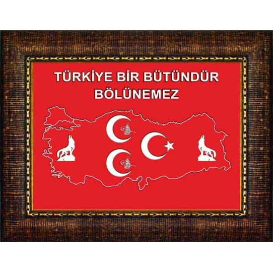 Bozkurt, Tuğra, Yıldızlı Üç Hilal Tablosu Çerçeveli - Türkiye Haritası Üzerine, Türkiye Bölünemez Yazılı MHPCR13UTSY