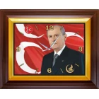 Devlet Bahçeli Resimli Duvar Saati Dikdörtgen 46x37cm MHPDSD01DBY
