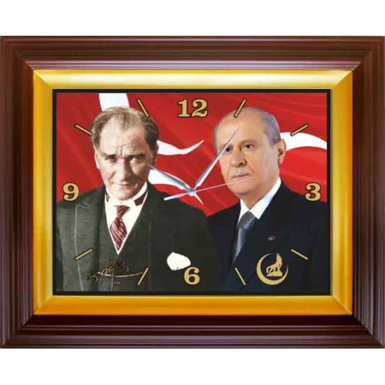 Devlet Bahçeli ve Atatürk Yan Yana Resimli Duvar Saati Dikdörtgen 46x37cm MHPDSD02BAY Devlet Bahçeli ve Atatürk Yan Yana Resimli Duvar Saati Dikdörtgen 46x37cm MHPDSD02BAY