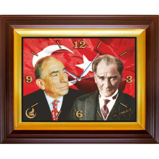 Alparslan Türkeş ve Atatürk Yan Yana Resimli Duvar Saati Dikdörtgen 46x37cm MHPDSD05TAY