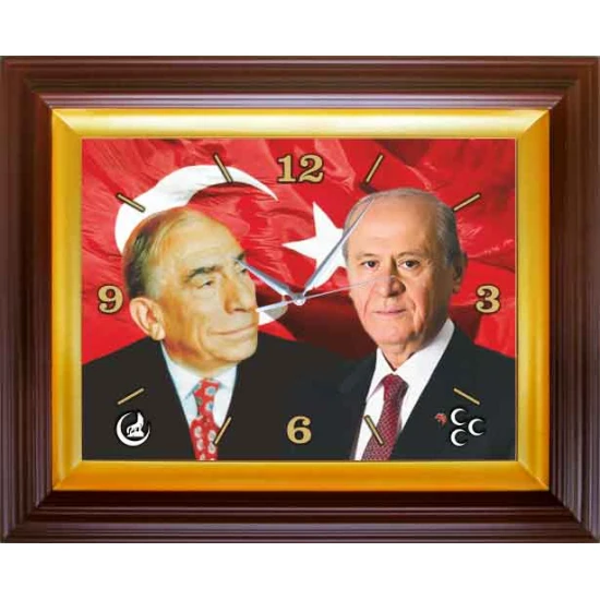 Devlet Bahçeli ve Alparslan Türkeş Yan Yana Resimli Duvar Saati Dikdörtgen 46x37cm MHPDSD03BTY Devlet Bahçeli ve Alparslan Türkeş Yan Yana Resimli Duvar Saati Dikdörtgen 46x37cm MHPDSD03BTY