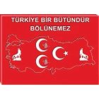 Bozkurt, Tuğra, Yıldızlı Üç Hilal Tablosu Kanvas - Türkiye Haritası Üzerine, Türkiye Bölünemez Yazılı MHPTR13UTSY