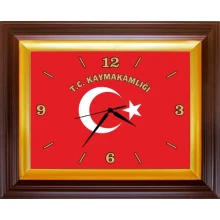 Kaymakamlık Duvar Saati Dikdörtgen 46x37 cm - Türk Bayraklı T.C. Kaymakamlığı Yazılı RSKDSD02KYY