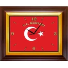 Muhtarlık Duvar Saati Dikdörtgen 46x37 cm - Türk Bayraklı T.C. Muhtarı Yazılı RSKDSD04MHY