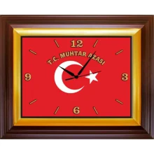 Aza Duvar Saati Dikdörtgen 46x37 cm - Türk Bayraklı T.C. Muhtar Azası Yazılı RSKDSD04MZY