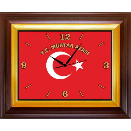 Aza Duvar Saati Dikdörtgen 46x37 cm - Türk Bayraklı T.C. Muhtar Azası Yazılı RSKDSD04MZY