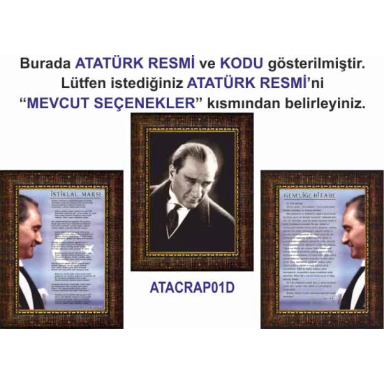 Atatürk Tablosu Çerçeveli - İstiklal Marşı ve Gençliğe Hitabe Makam Odası Üçlü Set RSKCR43R3DY